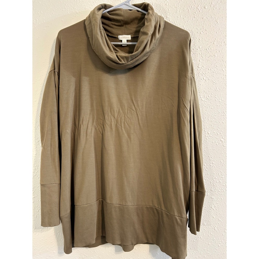 Garnet Hill Women‎ Olive Brown Tencel Lyocell Cowl Neck Tunic Top Size S Small